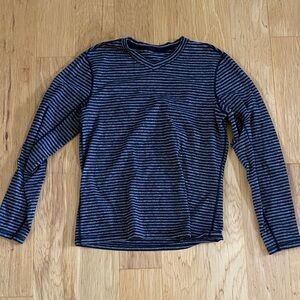 lululemon athletica Navy and Gray Striped Long Sleeve Tee